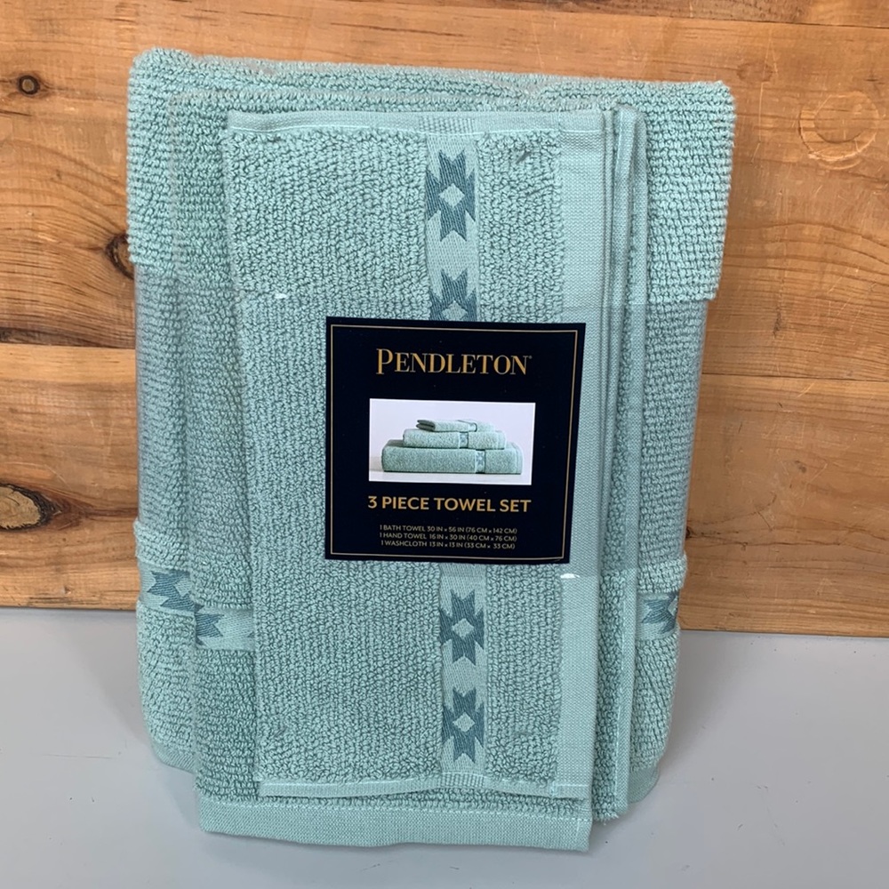 NEW Pendleton 3 piece Towel Set Turkish Cotton Tuscan Star Aqua
